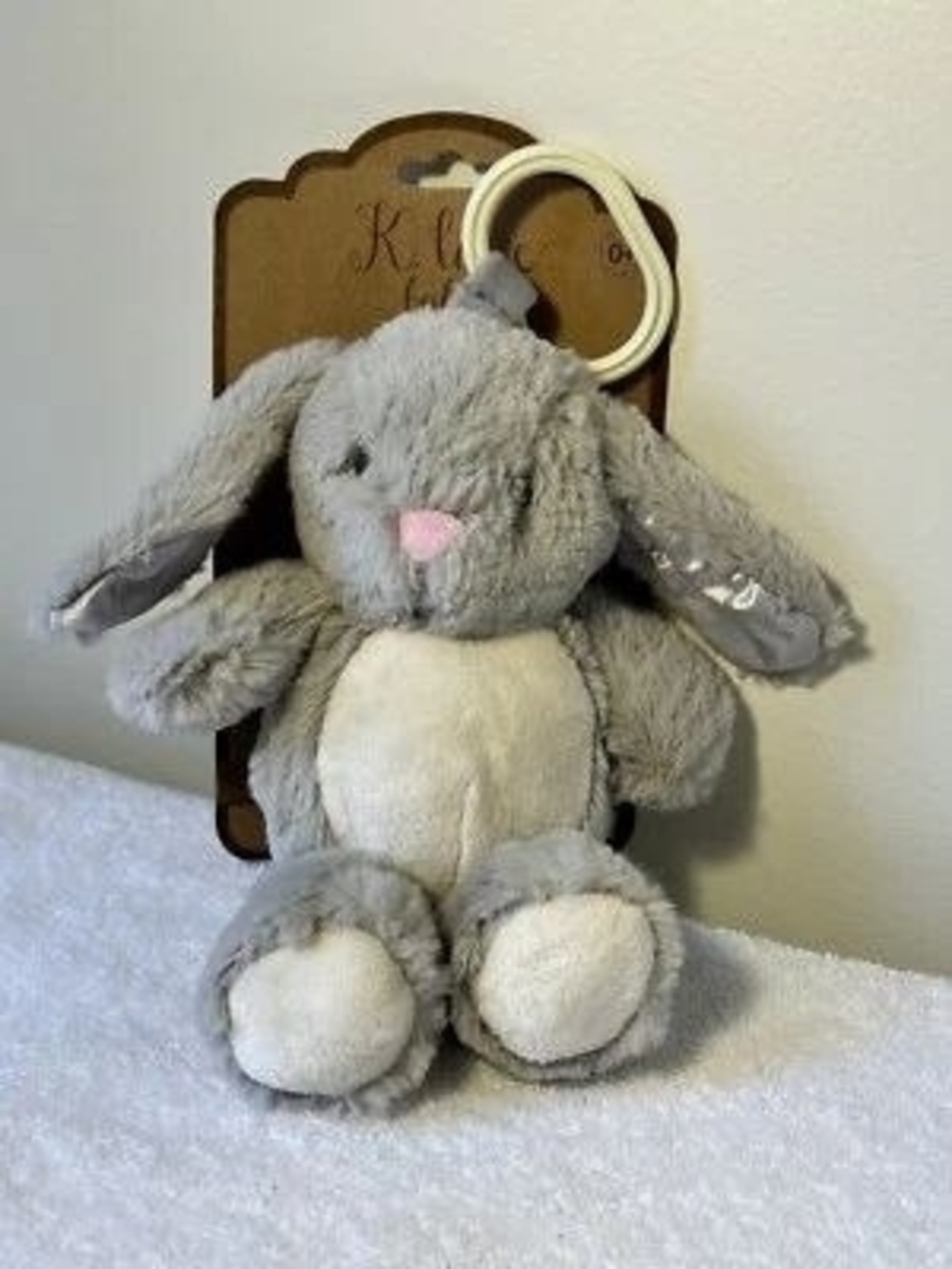Plush Gray Bunny Keyring with Cream Belly - Kids Toy